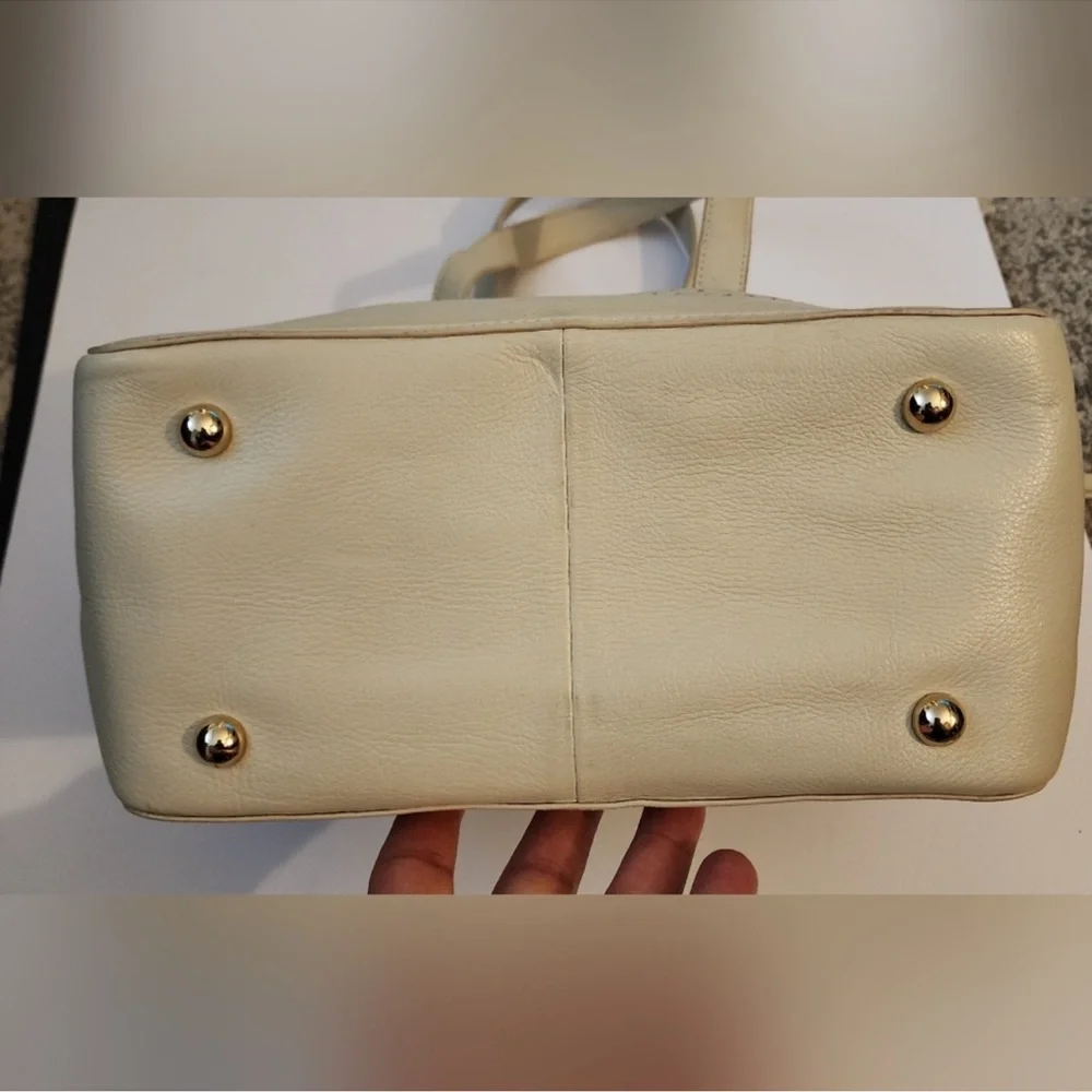 Isaac Mizrahi Leather Chic Cream Satchel